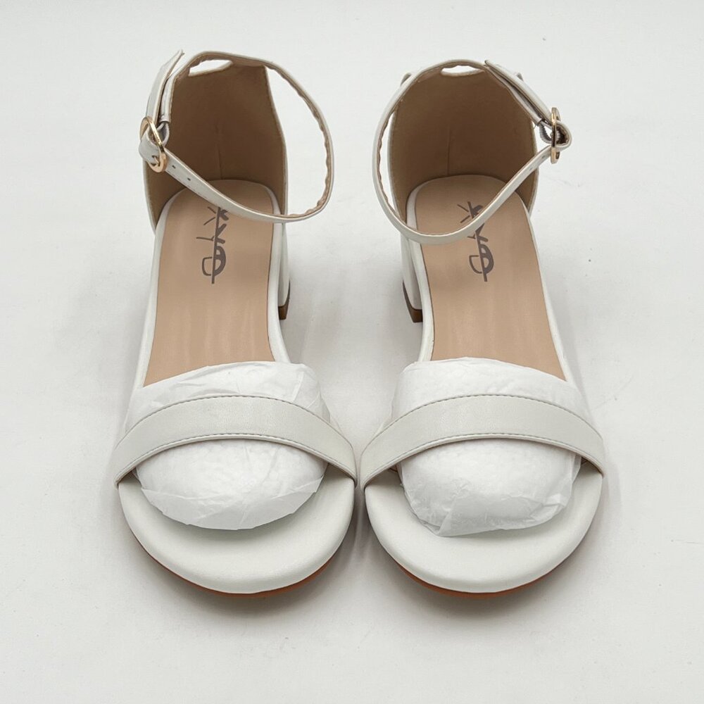 XYD White Open Toe Strappy Low Block Heel Sandal Ankle Strap Buckled Shoes - Picture 3 of 6